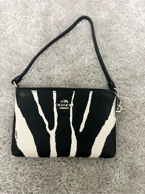 Coach Black & White Zebra-Print Embossed Leather Wristlet Wallet Animal Print